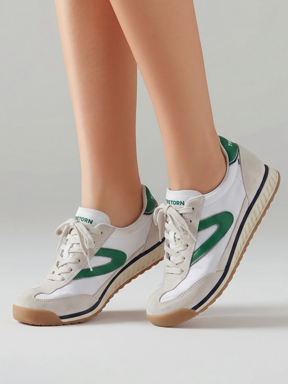 Tretorn Rawlins Womens White Green Suede Nylon Retro Sneakers Size 7.5